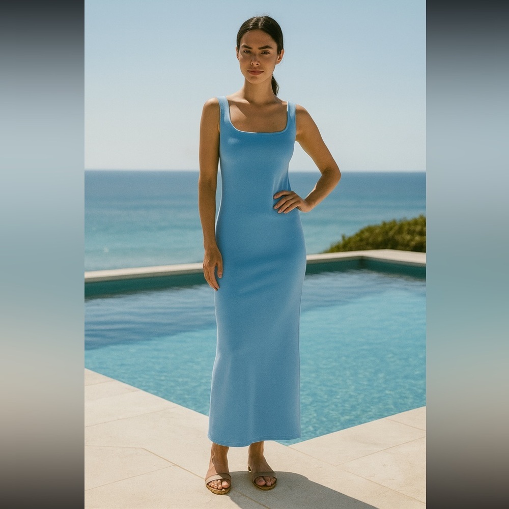 NWT TEREA Women’s Cleo Stretch Maxi Dress – Blue – Size XL